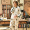 Pajamas Ladies Cotton Long-sleeved Simple Casual Suit Home Service - White