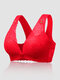 Women Floral Embroidered Lace Front Closure Wireless Soft Bras - Red