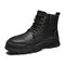 Men Pure Color Non Slip Lace-up Round Toe Casual Chelsea Boots - Black
