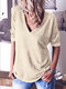 Solid Color Long Sleeve V-neck T-shirt For Women - Yellow