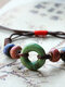 Vintage Circle Colorful Flower Glaze Beads Beaded Hand-woven Ceramic Bracelet - Green