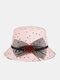 Women Cotton Dot Pattern Flower Net Yarn Bowknot Decoration Sunshade Breathable Bucket Hat - Pink