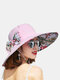 Women Cotton Double-sided Wear Bowknot Flower Pattern Printing Sun Protection Bucket Hat - Pink