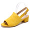 LOSTISY Peep Toe Solid Color Suede Slingback Casual Sandals - Yellow