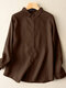 Solid Long Sleeve Button Front Lapel Shirt - Brown