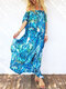 Off-shoulder Floral Leopard Print Maxi Dress For Women - Royal