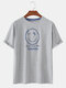 Mens Smile Face Checkered Print Loose Cotton Short Sleeve T-Shirts - Gray