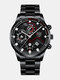 7 Colors Alloy Stainless Steel Men Business Watch Luminous Pointer Calendar Quartz Watch - Black Band Black Dial Silver Poi