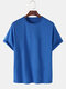 Mens 100% Cotton Solid Color Loose Light Round Neck Casual T-Shirts - Blue