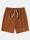Mens Japanese Embroidered Texture Loose Mid Length Drawstring Shorts - Brown