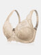 Women Floral Lace Trim See Through Modal Thin Breathable Push Up Bras - Nude