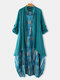 Two-piece Print Sleeveless Maxi Dress Long Sleeve Solid Cardigan - Blue