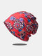 Women Dual-use Cotton Overlay Ethnic Calico Printed Elastic Casual Breathable Scarf Beanie Hat - Red