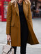 Solid Long Sleeve Buttton Lapel Midi Coat For Women - Brown