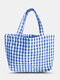 Geometric Figures Cotton Multi-colour Large Capacity Handbag Shoulder Bag Tote - Blue
