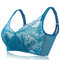 Plus Size Sexy Lightly Lined Lace Coverage Push Up Underwire Bras - Blue