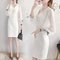 Lace Stitching Solid Color Lantern Sleeve Vest Two-piece Dress - White