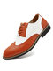 Men Vintage Brogue Color Blocking Lace Up Business Dress Shoes - Brown