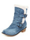 Women Large Size Warm Fur Lining  Chunky Heel  Mid-calf  Winter Boots - Blue1