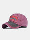 Unisex Washed Distressed Cotton Letter Embroidery Patch Patchwork Vintage Sunshade Baseball Cap - Wine Red