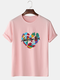Mens Letter Colorful Heart Graphic Print Cotton Short Sleeve T-Shirts - Pink