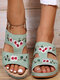 Summer Women's Comfy Flowers Embroidered Plus Size Hand-Stitched Casual Wedge Slippers - Green