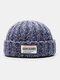 Unisex Mixed Color Knitted Jacquard Letter Cloth Patch All-match Warmth Brimless Beanie Landlord Cap Skull Cap - Navy