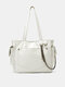 Fashion Multi-Pockets Chain Decoration Handbag Faux Leather Large Capacity Magnetic Buckle Shoulder Bag Tote - White