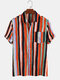 قمصان رجالي قطن للتنفس Colorful مخططة بأكمام قصيرة - البرتقالي