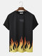 Mens Flame & Slogan Print Crew Neck Short Sleeve T-Shirt - Black