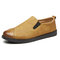 Men Pure Color Leather Soft Slip On Flat Casual Shoes - Yellow Brown