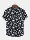 Mens Tropical Holiday Printed Casual Short Sleeve Shirts - Black
