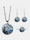 3 Pcs Ldyllic Scenery Men Women Jewelry Set Printed Adjustable Glass Necklace Earrings Bracelet - #03