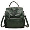 Women Soft PU Leather Multi-function Handbag Solid Large Capacity Backpack - Green