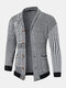 Mens Houndstooth Pattern Patchwork Lapel Button Front Knit Casual Cardigans - Black