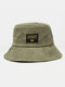 Unisex Corduroy Letters Pattern Patch Simple Fashion Warmth Flat-top Bucket Hat - Army Green