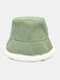 Unisex Corduroy Plus Faux Rabbit Fur Solid Color Striped All-match Warmth Bucket Hat - Green