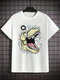 Camisetas de manga corta informales con estampado de animales de dibujos animados para hombre Cuello Invierno - Blanco