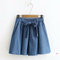 Solid color Elastic Waist   Bowknot  denim skirt - Blue