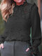Lace Stitch Solid Ruffle Long Sleeve Blouse For Women - Black