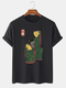 T-shirts à manches courtes et col rond pour hommes, imprimé grenouille japonaise, hiver - Noir