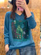Women Print Long Sleeves V-neck Thin Knitted Sweater - #12