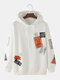 Mens Letter Tag Print Cotton Casual Loose Fit Drawstring Pullover Hoodies - White
