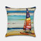 Funda de almohada de playa Velero Faro Coche Silla Lino de impresión digital - #5