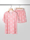 Plus Size Women Hearts Print Short Sleeve Pajamas Sets - Pink