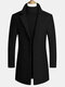 Mens Wool Blends Mid-long Coats Business Casual Wool Trench Coats - Black