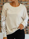 Lace Stitch Long Sleeve O-neck Sweatshirt for Women - Khaki