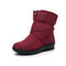 Women Winter Warm Waterproof Plush Lining Zipper Mid Calf Non Slip Flat Boots - Red