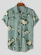 Мужская хлопковая льняная этническая цветочная печать Рубашка - Зеленый