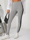 Side Striped Print Long Sport Yoga Base Leggings for Women - Light gray